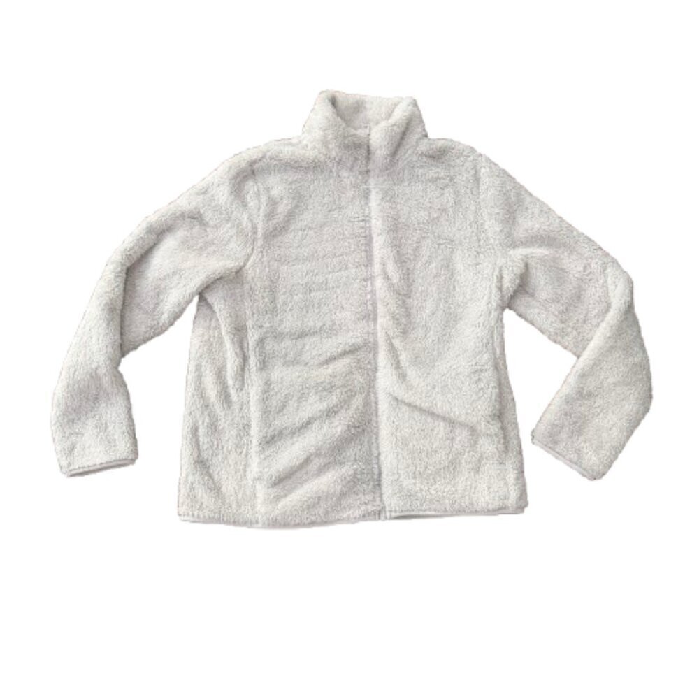 UNIQLO Faux Fur Teddy Jacket Zip Up Grey Silver Size Large
